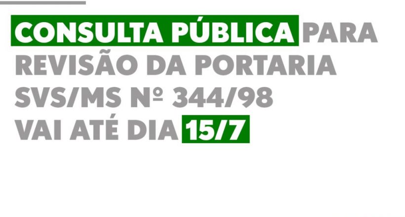 Consulta pública para revisão da Portaria nº 344/98 da Anvisa vai até dia 15/7