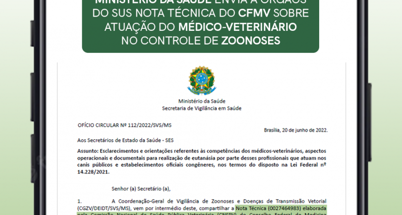 Ministério da Saúde envia a órgãos do SUS nota técnica do CFMV sobre atuação do médico-veterinário no controle de zoonoses